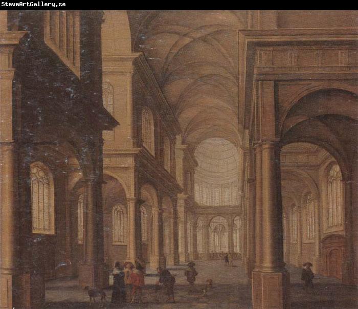 Jan Van Vucht The interior of a reformed church,with a beggar soliciting alms from an elegant company
